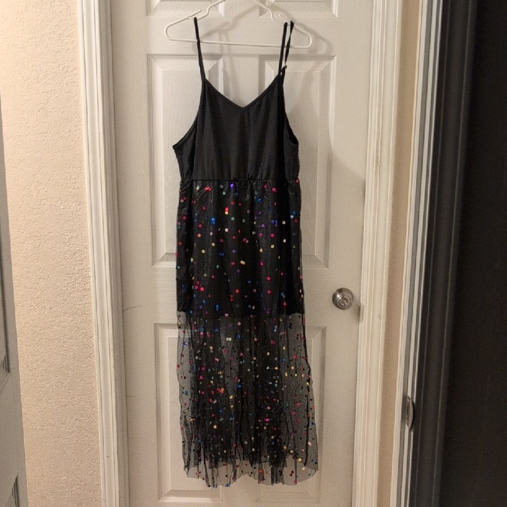 Black And Rainbow Sequin Mesh Party Dress - Picture 3 of 14
